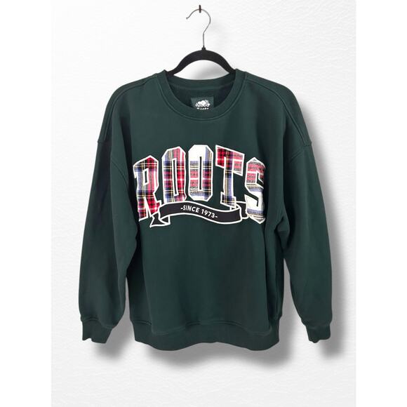 Roots Plaid Appliqué Women's Crew Sweatshirt, Size XXS - Picture 1 of 10